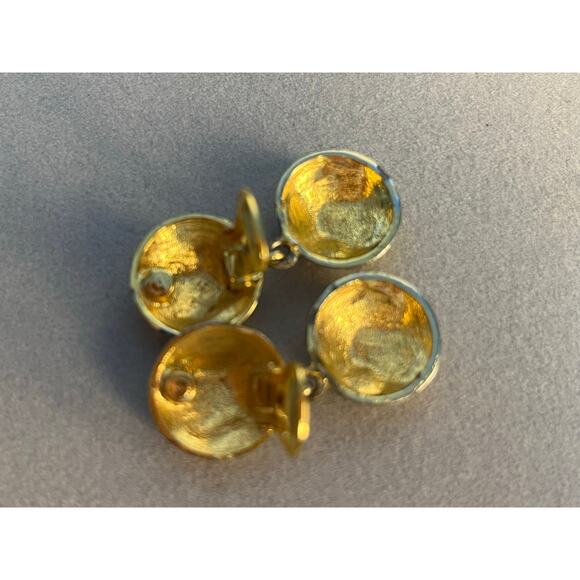 VTG Gold Tone Enamel Rainbow Hearts Clip On Earrings 80s Glam Marimekko - Picture 5 of 5